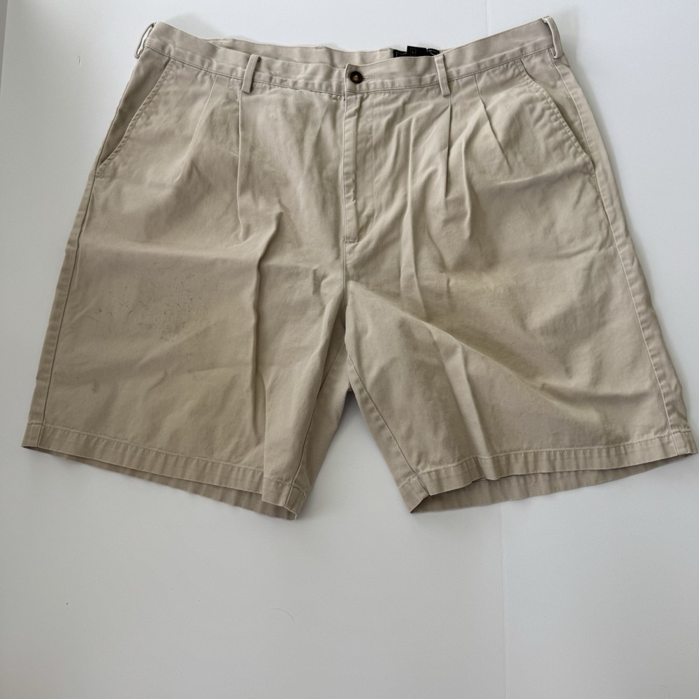 Greg Norman Mens Pleated Shorts Khaki 100% Cotton Waist 42 Golf Casual